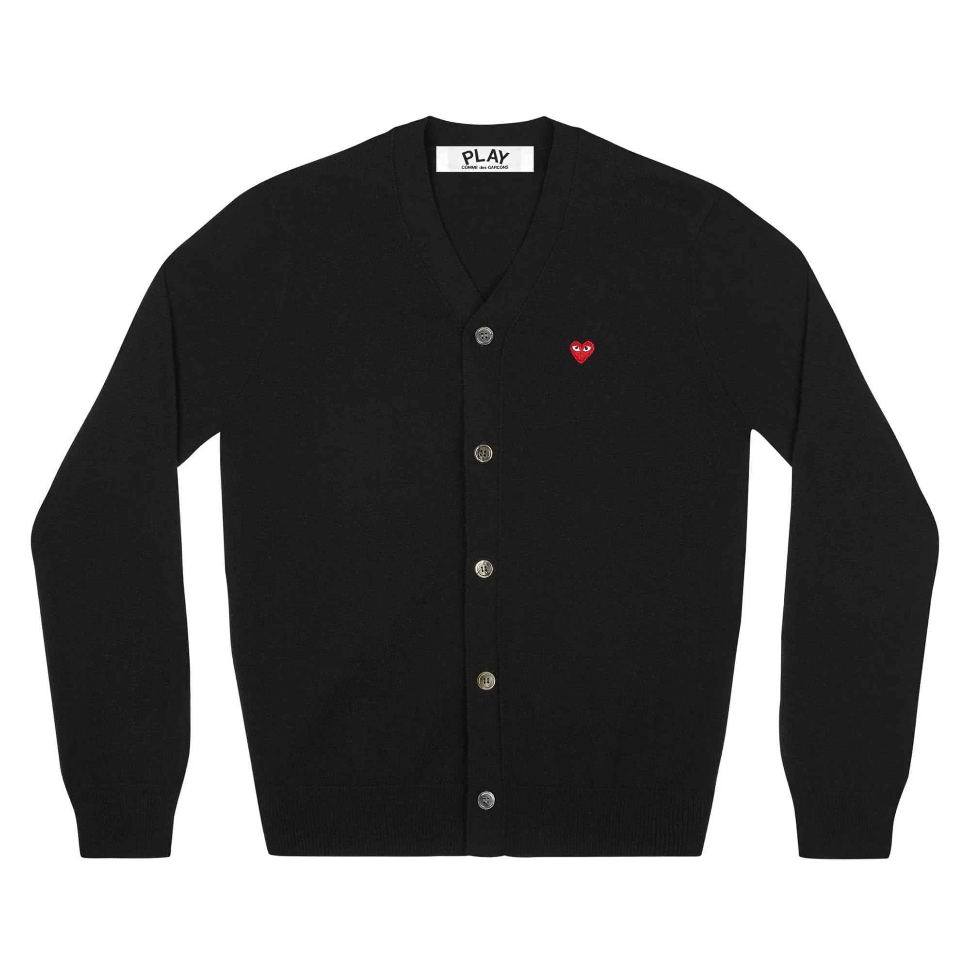 PLAY V-NECK CARDIGAN WITH SMALL RED HEART BLACK – Maison Archive