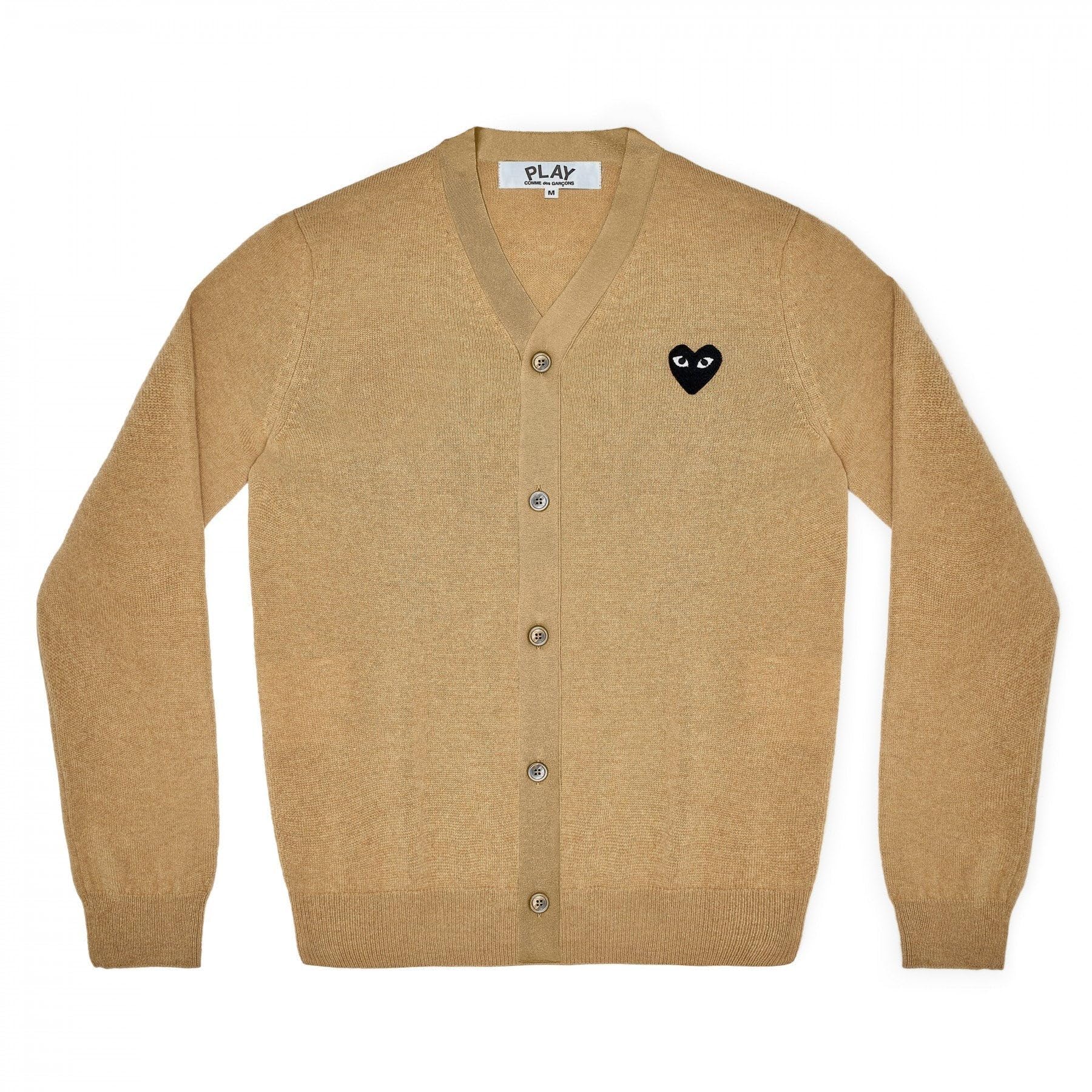 Comme des Garcons PLAY V-Neck Cardigan Black Emblem Beige – Maison