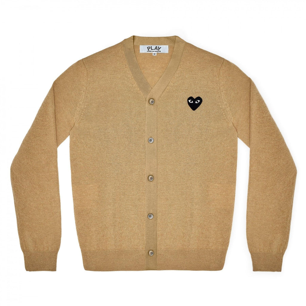 Comme des Garcons PLAY V-Neck Cardigan Black Emblem Beige