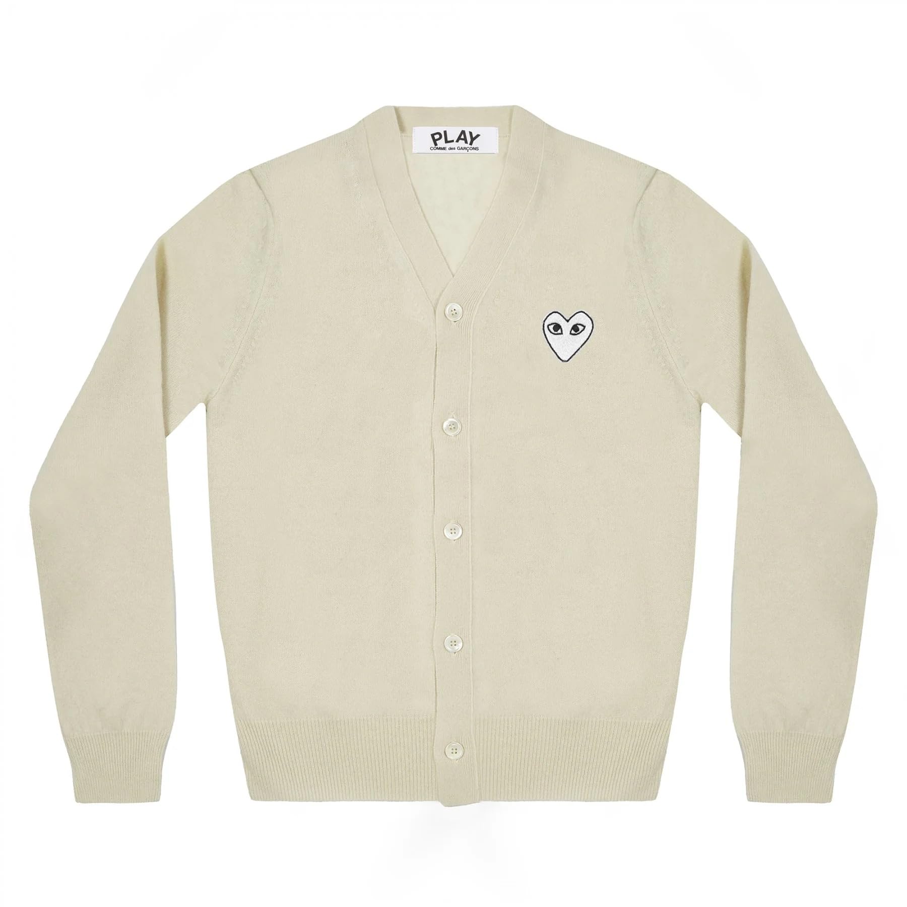 Comme des Garcons PLAY V-Neck Cardigan White Heart Natural Series