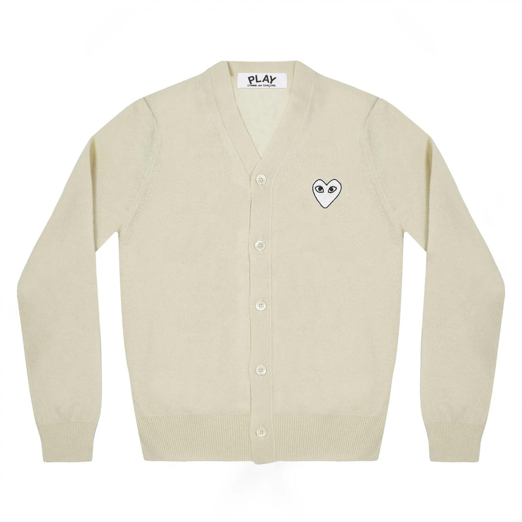 Comme des Garcons PLAY V-Neck Cardigan White Heart