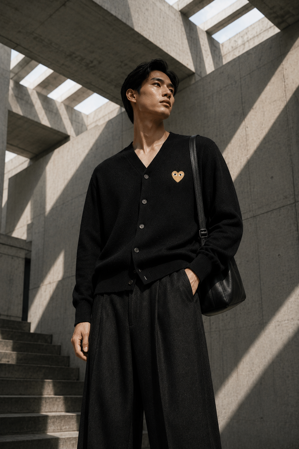 Comme des Garcons PLAY V-Neck Cardigan Gold Emblem Black