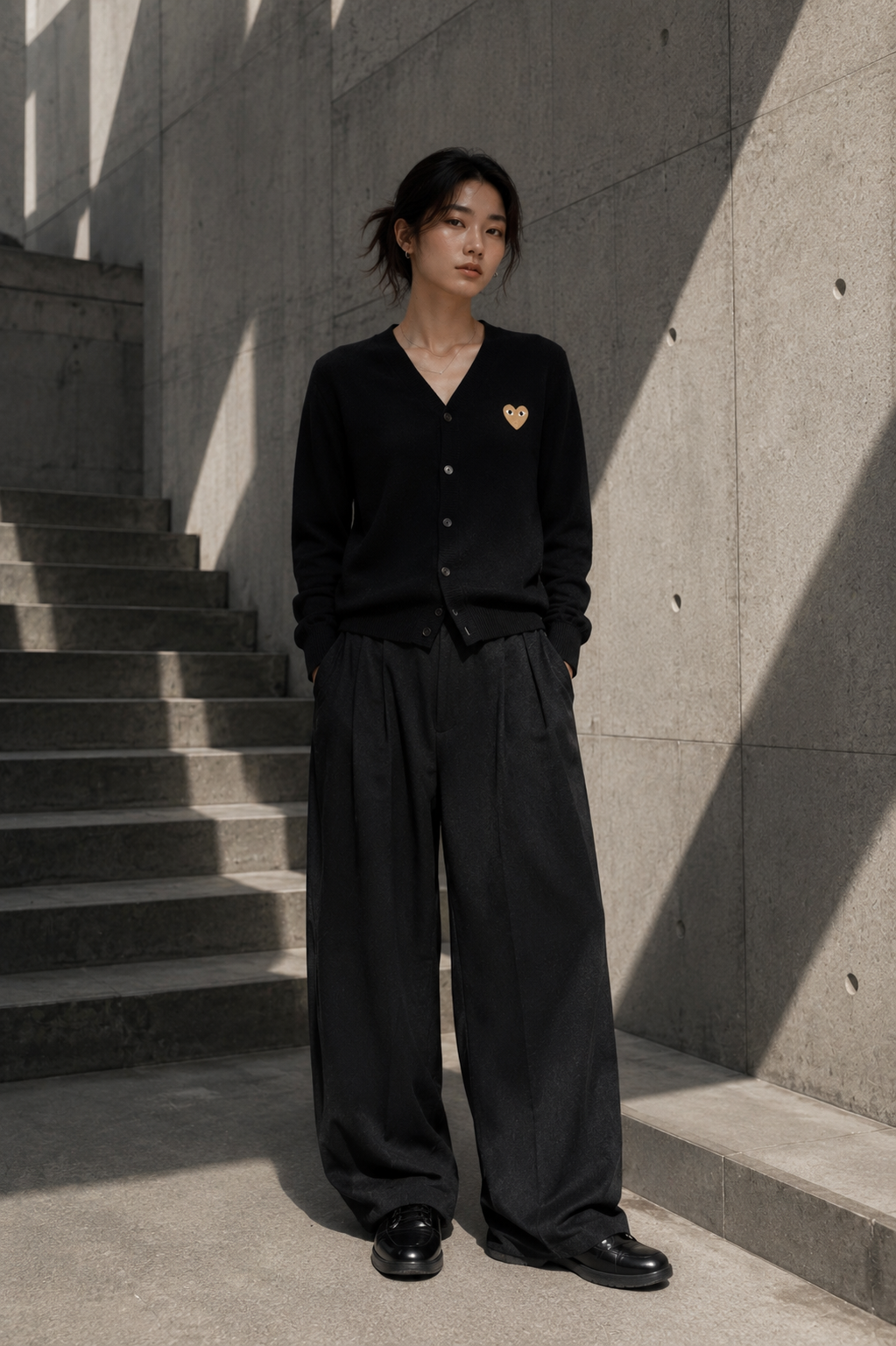 Comme des Garcons PLAY V-Neck Cardigan Gold Emblem Black