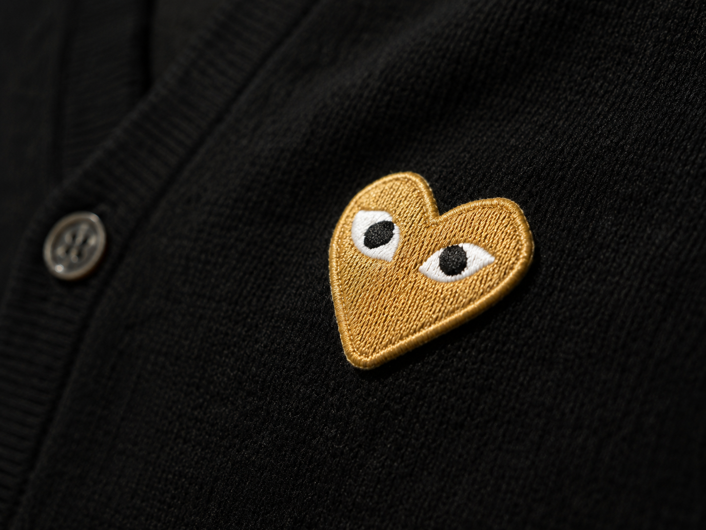 Comme des Garcons PLAY V-Neck Cardigan Gold Emblem Black