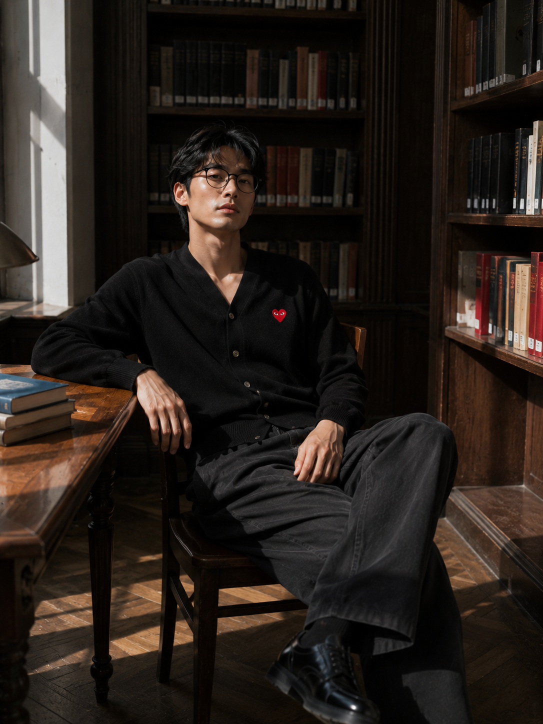 Comme des Garcons PLAY V-Neck Cardigan Red Heart Black