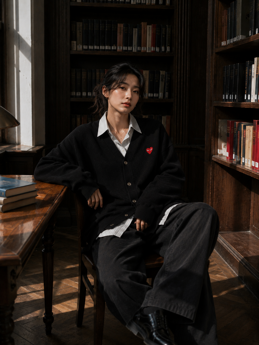 Comme des Garcons PLAY V-Neck Cardigan Red Heart Black
