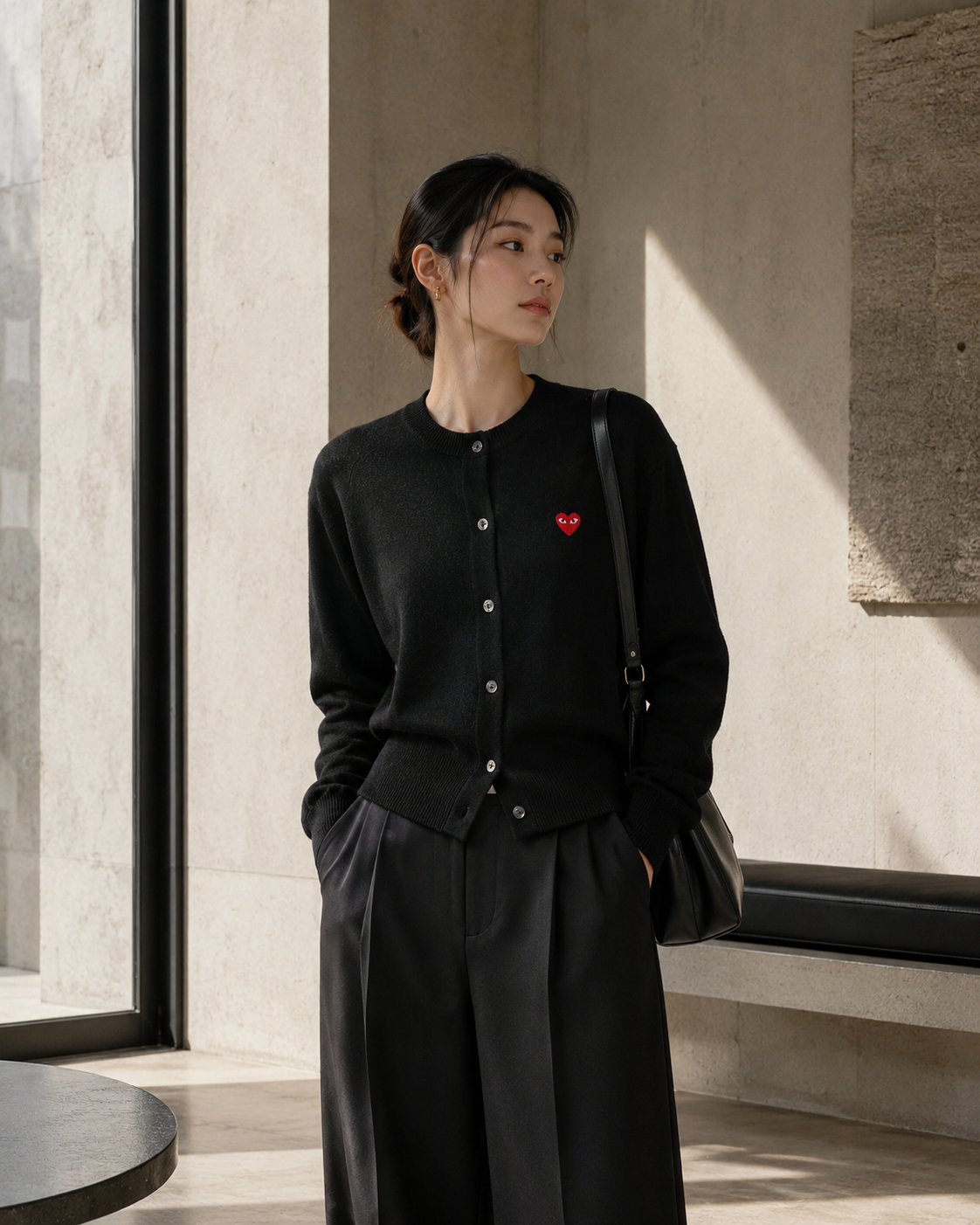 Comme des Garcons PLAY Cardigan Red Heart Black