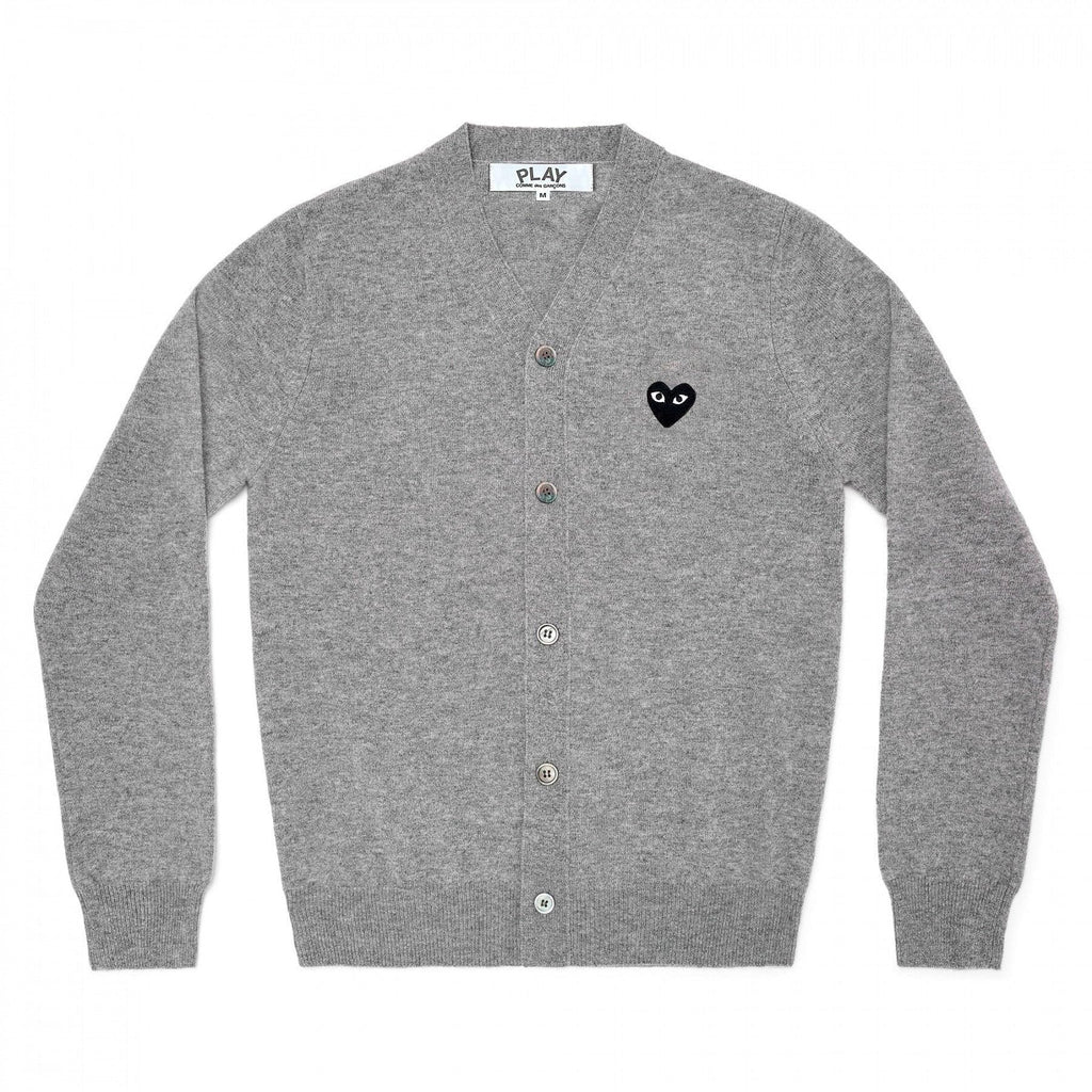 Comme des Garcons PLAY V-Neck Cardigan Black Emblem Light Grey