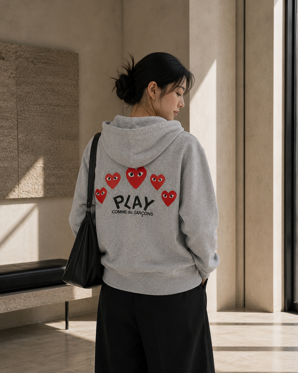 Comme des Garcons PLAY Grey Multi Logo Zip Hooded Sweatshirt