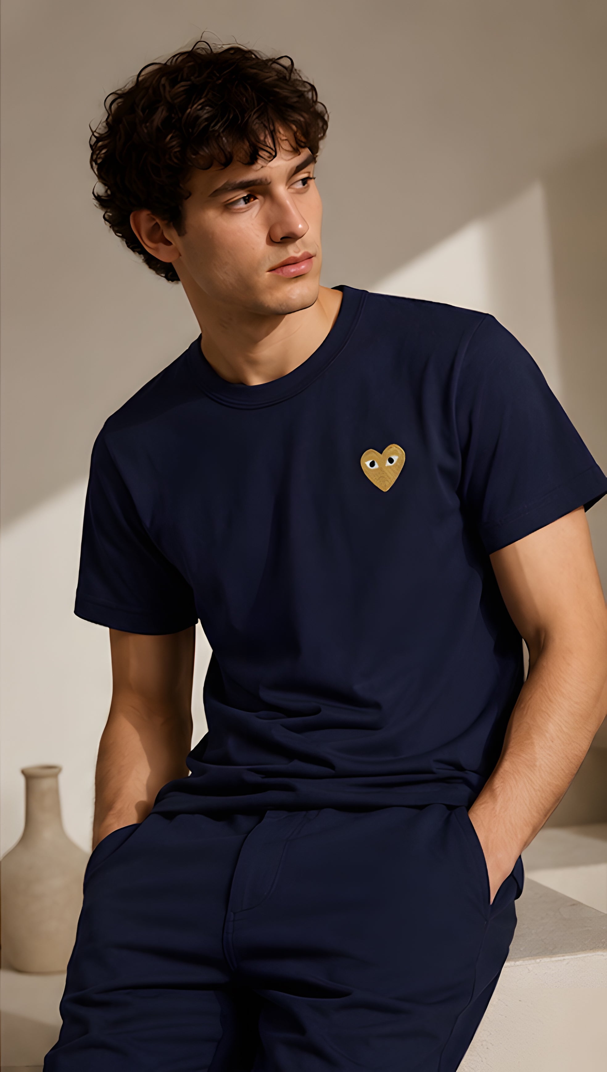 Comme des Garcons PLAY Basic T-Shirt Gold Emblem Navy