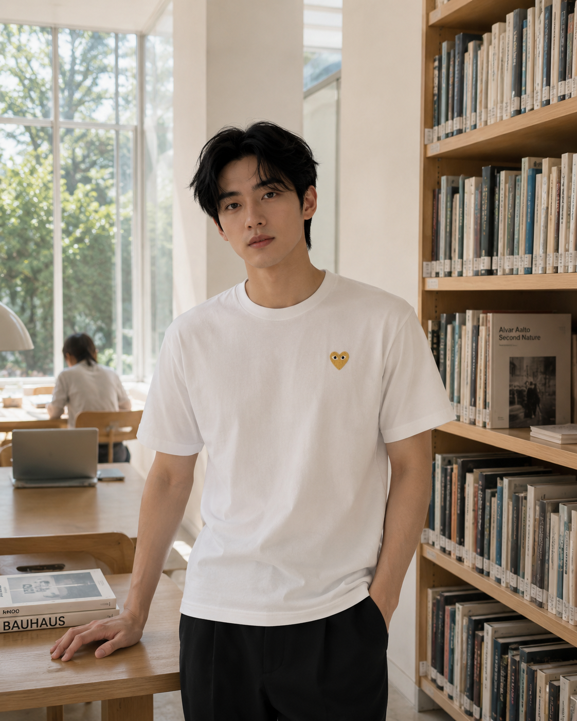 Comme des Garcons PLAY Basic T-Shirt Gold Emblem White