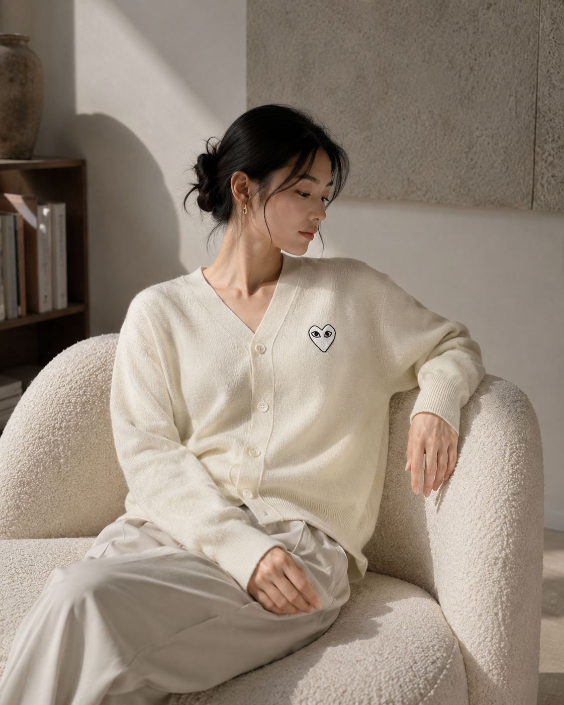 Comme des Garcons PLAY V-Neck Cardigan White Heart